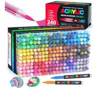 Efimeso 240 Colores Rotuladores Acrilicos, Marcadores Rotuladores Acrílicos Permanentes de Pincel Base Agua para Tela,Pintura en Piedras,Lienzo, Madera, Piedra, Cerámica, Vidrio