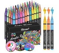Efimeso Rotuladores Acrilicos, 60 Colores Rotuladores Para Tela Permanente Para Pintura De Roca, Piedra, Vidrio, Metal, Tela, Rotulador Acrilico A Base De Agua Punta Extra Fina De 0,7mm