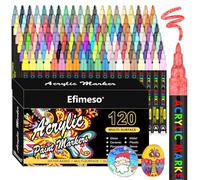 Efimeso Set de Rotuladores Acrilicos -120 Colores Rotuladores Pintura Acrilica Rocas Cerámica Piedra Vidrio Madera Metal, Acrílico Marcadores 0.7mm Punta Extra Fina Base de Agua