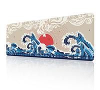 EFISH Japan Art Kanagawa - Alfombrilla de ratón para Surfear (800 × 300 × 3 MM), Alfombrilla de ratón Grande extendida, Alfombrilla de Escritorio, Bordes cosidos, Base de Goma Antideslizante.