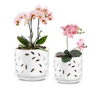 EFISPSS Maceta para orquídeas de 5 + 6 pulgadas, macetas de cerámica para orquídeas con agujeros para un crecimiento saludable de las raíces, buena circulación del aire, uso en interiores y exteriores