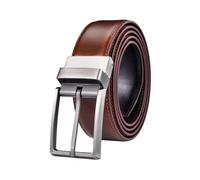 EFLAL Cinturón Reversible de cuero genuino para hombre, dos en uno, doble Color, 85-160cm, con hebilla de aleación giratoria negra, 1 ud.