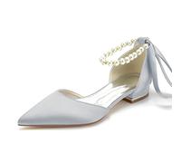 EFLAL Zapatos Planos de tacón bajo para Mujer, Zapatos de satén con Correa en el Tobillo Vestir de Ballet, Zapatos de Corte Nupcial para Boda Zapatos de Fiesta de graduación de Noche,Plata,41 EU