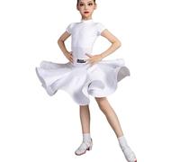 EFLALYHG Blanca,130, Vestido de Baile Latino para niñas, Ropa de Baile de salón, Traje de Rumba de Manga Corta Traje de práctica de chachachá para niños Trajes de práctica de competición