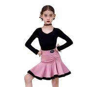 EFLALYHG Conjunto de Traje de Baile Latino para niña, Vestido para niños, Traje de Baile de salón, Falda de competición para Tango, Samba, Rumba, Atuendo de Fiesta,Black Pink,160