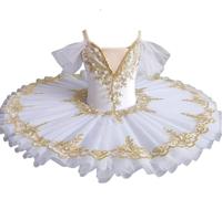 EFLALYHG Tutú de Ballet Profesional para niñas, Plato de panqueques, tutú de Bailarina, Vestido de Fiesta, Disfraz de competición de Danza de Ballet para niños,Blanca,150