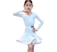 EFLALYHG Vestido de Baile de Manga Larga para niñas, Falda para espectáculos de Rumba y Samba, Ropa de Baile de salón Moderno, Disfraces para competiciones escénicas,Blanca,170
