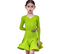 EFLALYHG Vestido de Baile de Manga Larga para niñas, Falda para espectáculos de Rumba y Samba, Ropa de Baile de salón Moderno, Disfraces para competiciones escénicas,Verde,150