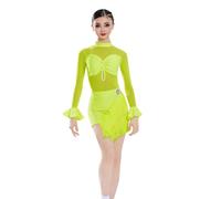 EFLALYHG Vestido de Baile Latino con borlas para niñas - Conjunto de práctica para Bailes de salón Salsa Rumba cha cha Samba Tango y competiciones de Baile,Verde,110