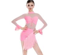 EFLALYHG Vestido de Baile Latino con borlas para niñas - Conjunto de práctica para Bailes de salón Salsa Rumba cha cha Samba Tango y competiciones de Baile,Rosado,160