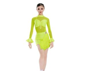 EFLALYHG Vestido de Baile Latino con borlas para niñas - Conjunto de práctica para Bailes de salón Salsa Rumba cha cha Samba Tango y competiciones de Baile,Verde,150