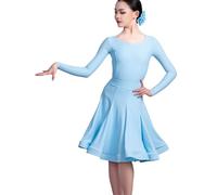 EFLALYHG Vestido de Baile Latino para niñas, Vestido Largo de salón para niños, Fiesta de cumpleaños o Disfraces Baile de Rumba cha cha Samba Tango Traje de competición,Azul,110