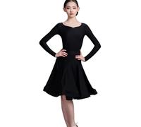 EFLALYHG Vestido de Baile Latino para niñas, Vestido Largo de salón para niños, Fiesta de cumpleaños o Disfraces Baile de Rumba cha cha Samba Tango Traje de competición,Negro,130