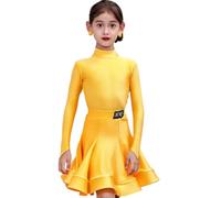 EFLALYHG Vestido de Baile Latino Profesional para niñas, Ropa de Baile para Samba, Tango, Salsa, Baile de salón, Atuendo de competición,Yellow 1,140