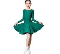 EFLALYHG Vestido de Baile Latino Profesional para niñas, Vestidos de Baile de salón para niños, Rumba, Cha, Samba, Fiesta de Carnaval, práctica, Vestido de competición,Dark Green,120