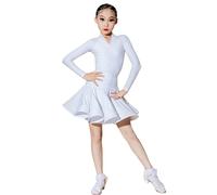 EFLALYHG Vestido de Baile Latino Profesional para niñas, Vestidos de Baile de salón para niños, Rumba, Cha, Samba, Fiesta de Carnaval, práctica, Vestido de competición,Blanca,180
