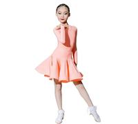 EFLALYHG Vestido de Baile Latino Profesional para niñas, Vestidos de Baile de salón para niños, Rumba, Cha, Samba, Fiesta de Carnaval, práctica, Vestido de competición,Apricot Pink,140