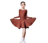 EFLALYHG Vestido de Baile Latino Profesional para niñas, Vestidos de Baile de salón para niños, Rumba, Cha, Samba, Fiesta de Carnaval, práctica, Vestido de competición,Marrón,150