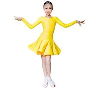 EFLALYHG Vestido de Baile Latino Profesional para niñas, Vestidos de Baile de salón para niños, Rumba, Cha, Samba, Fiesta de Carnaval, práctica, Vestido de competición,Amarillo,140