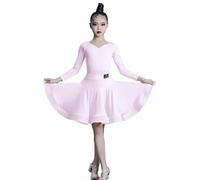 EFLALYHG Vestido de Baile para niñas, Mangas largas para salón de Baile Rumba Samba espectáculos Traje competición Fiesta de cumpleaños o Disfraz,Pink 1,160