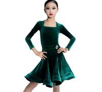 EFLALYHG Vestido de competición Profesional de Baile Latino para niñas, Vestido de salón de Terciopelo de Manga Larga, Ropa de competición de práctica de Baile Cha Cha para niños,Verde,120