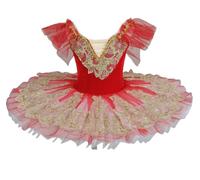 EFLALYHG Vestido de tutú de Ballet para niñas, Vestido de actuación, tutú Bordado Tipo Pancake de Ballet, Trajes de competición de Danza del Cisne,Rojo,120