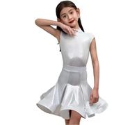 EFLALYHG Vestidos para niñas sin Mangas, Vestido de Baile Latino para niños, Vestidos de Baile de salón divididos, Disfraces de competición Fiesta espectáculo en el Escenario, práctica,Blanca,110