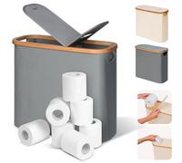 efluky 28L 2-in-1 Cesta para Papel Higiénico con Tapa, Cesta de Almacenamiento de Papel Higiénico de Bambú, Organizador de Baño, Organizador de Papel Higiénico para 9-12 Rollos, Gris