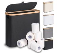 efluky 28L Cesta para Papel Higiénico con Tapa, Cesta de Almacenamiento de Papel Higiénico de Bambú, Organizador de Baño, Organizador de Papel Higiénico para 9-12 Rollos, Negro