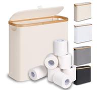 efluky 28L Cesta para Papel Higiénico con Tapa, Cesta de Almacenamiento de Papel Higiénico de Bambú, Organizador de Baño, Organizador de Papel Higiénico para 9-12 Rollos, Beige