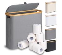 efluky 28L Cesta para Papel Higiénico con Tapa, Cesta de Almacenamiento de Papel Higiénico de Bambú, Organizador de Baño, Organizador de Papel Higiénico para 9-12 Rollos, Gris