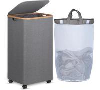 efluky Cesto para Ropa Sucia con Ruedas 100L, Cesto para Ropa Sucia con Tapa, Cestos para Ropa Sucia con Asas de Bambú y Bolsa Extraíble, Cesta para Ropa Sucia para Dormitorio, Baño, Cuarto de Lavado