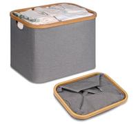 efluky Cesto Ropa Sucia Plegable Portátil Cesta Colada Laundry Basket de Bambú, Cesta de Almacenamiento Versátil con Asas Para Baño y Dormitorio, Lavandería, Juguete, 50L(Gris)