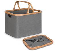 efluky Cesto Ropa Sucia Plegable Portátil Cesta Colada Laundry Basket de Bambú, Cesta de Almacenamiento Versátil con Mango de Bambú Para Baño y Dormitorio, Lavandería, Juguete, 43L(Gris)