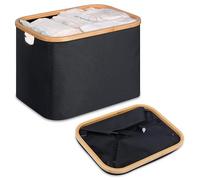 efluky Cesto Ropa Sucia Plegable Portátil Cesta Colada Laundry Basket de Bambú, Cesta de Almacenamiento Versátil con Asas Para Baño y Dormitorio, Lavandería, Juguete, 50L(Negro)