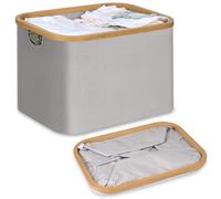 efluky Cesto Ropa Sucia Plegable Portátil, Laundry Basket de Bambú, Cesta de Lavandería, Cesta de Almacenamiento Versátil con Asas Para Baño y Dormitorio, Juguete, Viajes, 50L(Gris claro)
