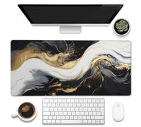 Eflxamz Tapete de escritorio, tapete de escritorio de mármol líquido de tinta blanca y negra, alfombrilla de mouse grande para juegos de mármol abstracto dorado para escritorio, alfombrilla de mouse