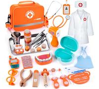 EFO SHM Maletin Medico Juguete, Kit Medico Infantil con Inst.Dentales | Maletin Medico de 33 piezas con Estetoscopio, Juguetes de Dentista, Regalo y Juegos Educativos para Niños y Niñas de 3 años