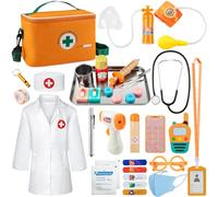 EFO SHM Maletin Medico Juguete, Kit Medico Infantil de Madera con Estetoscopio Real, Set Medico Juguete Juegos Educativos Niños 3 4 5 6 Años
