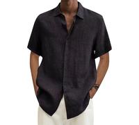 EFOFEI Camisa De Verano De Algodón con Cuello Spread Tops De Color Sólido XL Negro