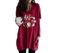 EFOFEI Maglietta a Maniche Lunghe da Donna con Stampa di cartone animato, Casual, Abito di Natale Vintage, Weihnachtsmann Burgundisch, L