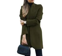 EFOFEI Mujer Elegante Sólido Color Invierno Chaqueta Mezcla De Lana Abrigo Con Solapa Cuello Diario Simple Chaqueta De Traje Usar Largo Vintage Parka Verde L