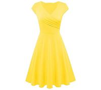 EFOFEI Mujer Vestidos De Cóctel Elegante Audrey Vestidos Acampanados Cruzados Vestidos De Cóctel para Fiesta De Noche Amarillo M
