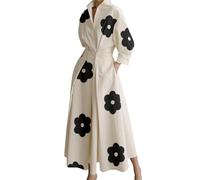 EFOFEI Mujer Vestidos Informales De Cintura Alta Escote En V Y Mangas 3/4 Abullonadas Vestido Recto hasta Los Tobillos para IR Al Trabajo Estampado Floral Beige XXL