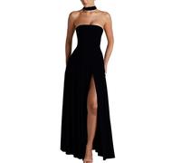 EFOFEI Mujeres Conjuntos De Noche De Última Tendencia Vestido Maxi De Playa Sin Tirantes Vestido De Verano Liso Negro L