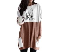 EFOFEI Mujeres Otoño Loose Wrap Camiseta Blusas Versátil Cómodo Camisa Primavera Manga Larga Suéter Caliente Conejito Gafas Caqui 3XL