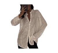 EFOFEI Mujeres Tops de Club con Cuello Blusas de Fiesta Abiertas por Delante Conjuntos Brillantes con Purpurina Albaricoque L