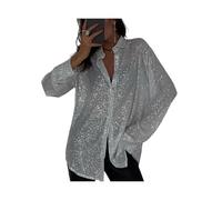 EFOFEI Mujeres Tops de Discoteca de Manga Larga Blusas de Fiesta a la Moda Conjuntos Brillantes de Corte Holgado Blanco L