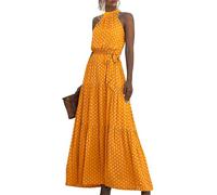 EFOFEI Mujeres Trabajo Oficina Vestido Veraniego Vuelo A Línea Vestidos Suelto Vestido con Cinturón Punto Naranja Amarillo 3XL