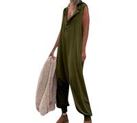EFOFEI Mujeres Una Pieza Traje De Yoga Botones Peto Chándal Liso Primavera Ropa De Playa Verde Militar XL